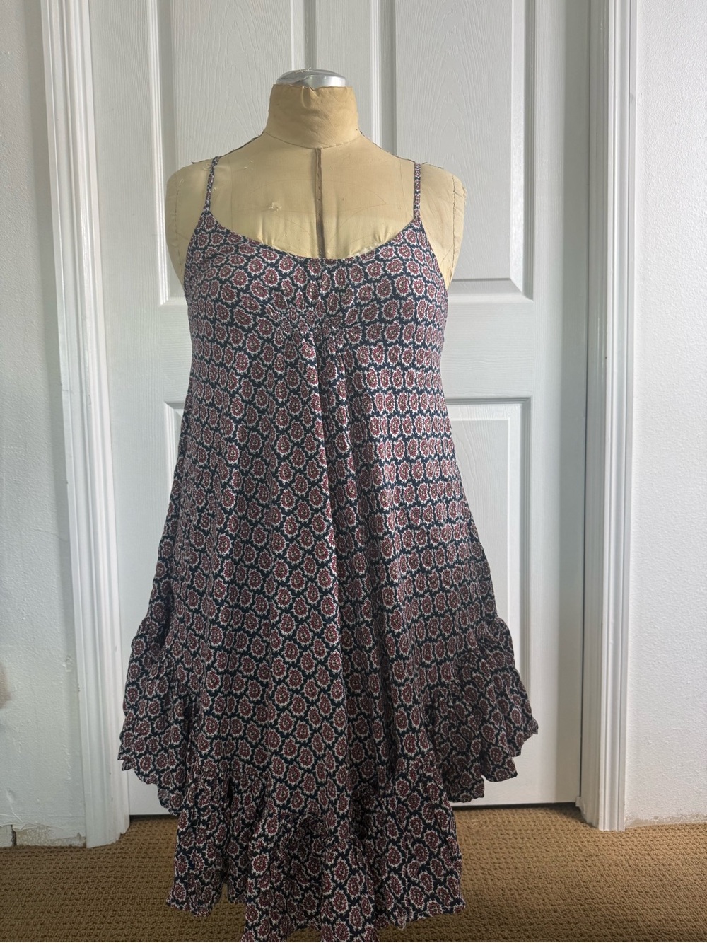 M Love Boho Patterned Spaghetti Strap Midi Dress - Navy & Purple Floral